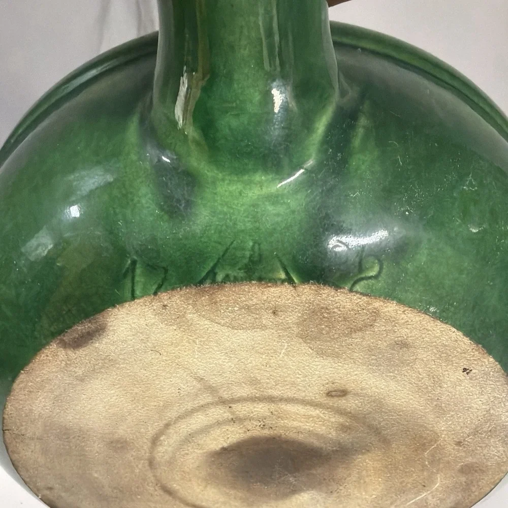 Vtg Landert 22 Fondue‎ Pot Switzerland Green Yellow 60s 70s Mod MCM Pottery Read